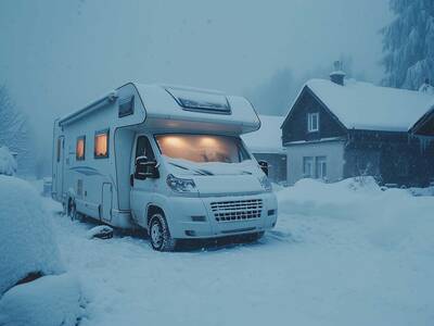 Wohnmobil ohne Carport im Schnee