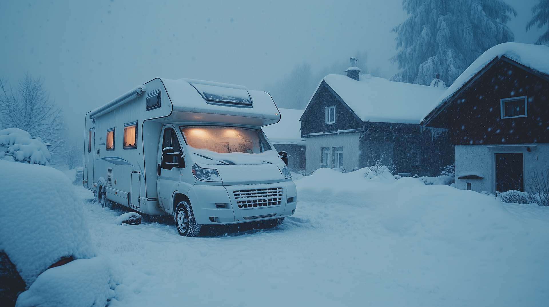 Wohnmobil ohne Carport im Schnee